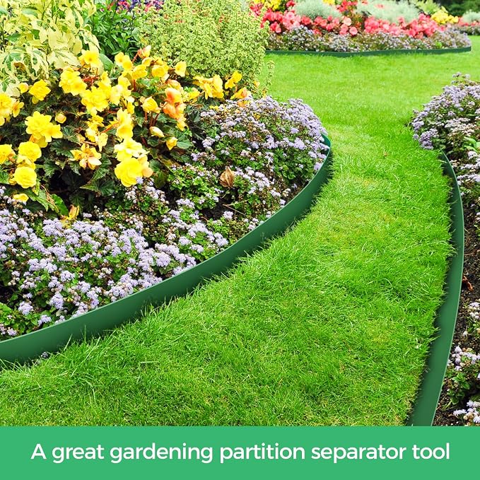4-Inch x 33 FT Landscape Edging Border with 50 Spikes, Garden Edging Lawn Edging Border Kit, Plastic Edging Border Flexible for Garden Flower Beds Lawn Yard Pathway (Green)