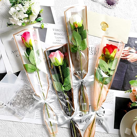 Outus Flower Bouquet Accessories 200 Pcs Single Rose Sleeves with 200 Floral Water Tubes and 200 Crystal Diamond Head Bouquet Pins for Valentine's Day Mother's Days Supplies Graduation(Mix Color)