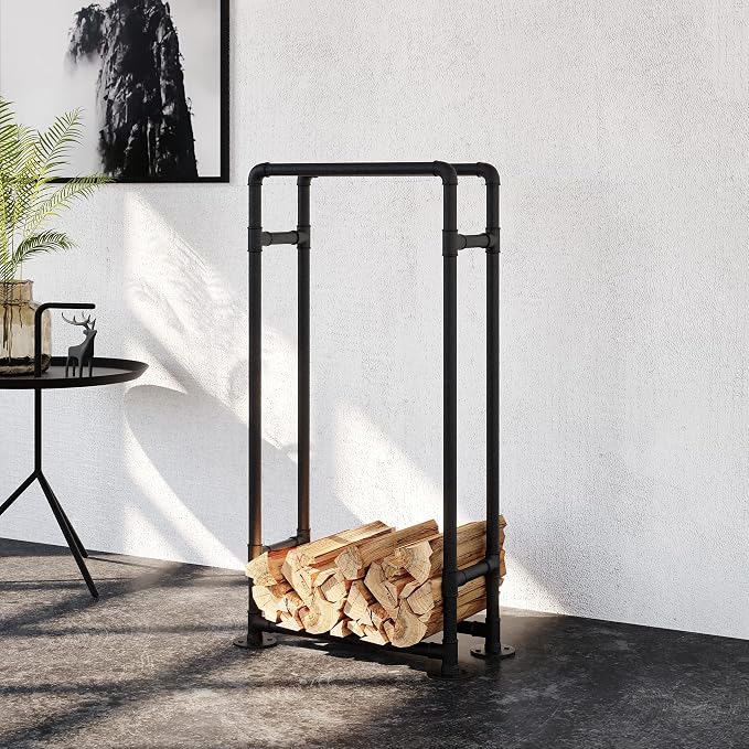 pamo Firewood Rack Vertical Indoor Outdoor – Heavy Duty, 21" x 38" | Heavy Duty 3/4" Steel Pipes I Scratch & Rust Resistant I Felt Pads Included I Easy Assembly