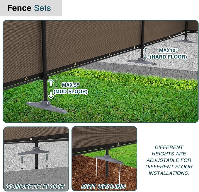 ECOOPTS 6'Hx59'L Privacy Fence Set with Poles and Rails Ground Spikes Fence Kit for Patio Garden Pool Yard (Brown)