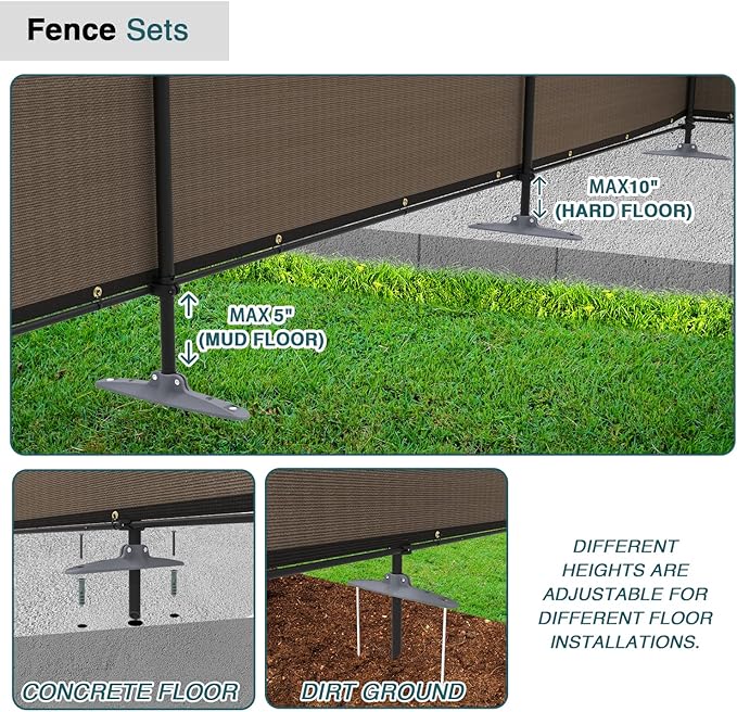 ECOOPTS 6'Hx126'L Privacy Fence Set with Poles and Rails Ground Spikes Fence Kit for Patio Garden Pool Yard (Brown)
