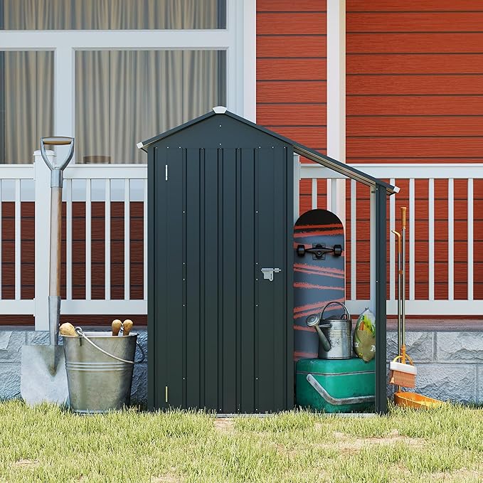 YOPTO Storage Shed,Iron 2-in-1 Storage Cabinet with A Solid Lock System and Sloped Roof,Outdoor Firewood Shed w/Waterproof,Garden Tool House for Lawnmowers,firewood,Dark Gray