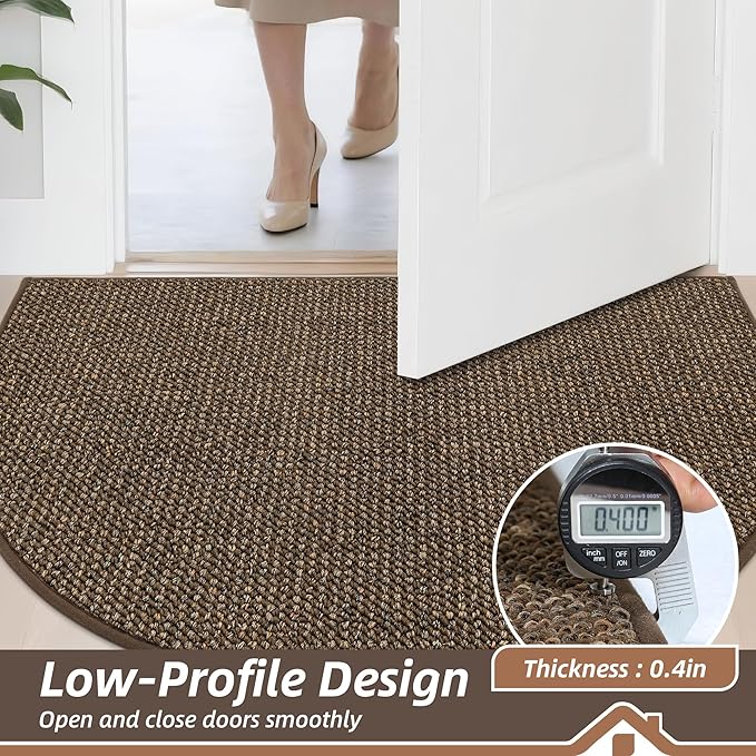 BEQHAUSE Dirt Trapper Door Mat 26" x 40" Half Circle Non-Slip Washable Doormats Entrance Rugs Absorbent Welcome Low Profile Floor Mats for Front Back Door and Entryway, Brown