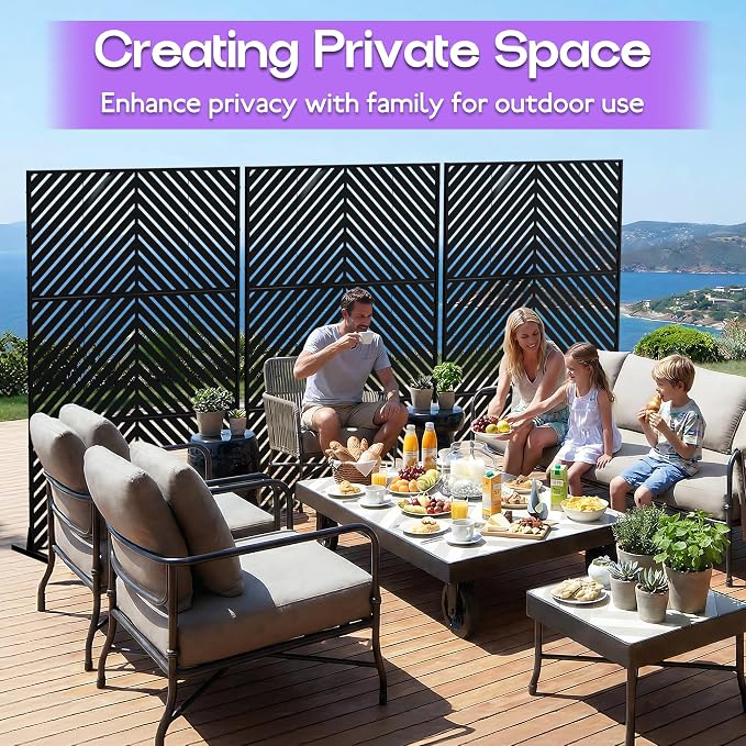 MTART Metal Privacy Screen 72" H x 47.2" Decorative Outdoor Privacy Screen Privacy Panel with Stand for Balcony Deck Patio Lawn Garden, Privacy Fence (Black-Arrow)