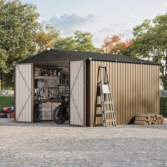 GarveeLife 10 x 10 FT Outdoor Storage Shed,Metal Garden Sheds&Outdoor Storage Clearance, Large Tool Shed Outdoor with Single Lockable Door,Ideal Storage House for Backyard Garden Patio Lawn