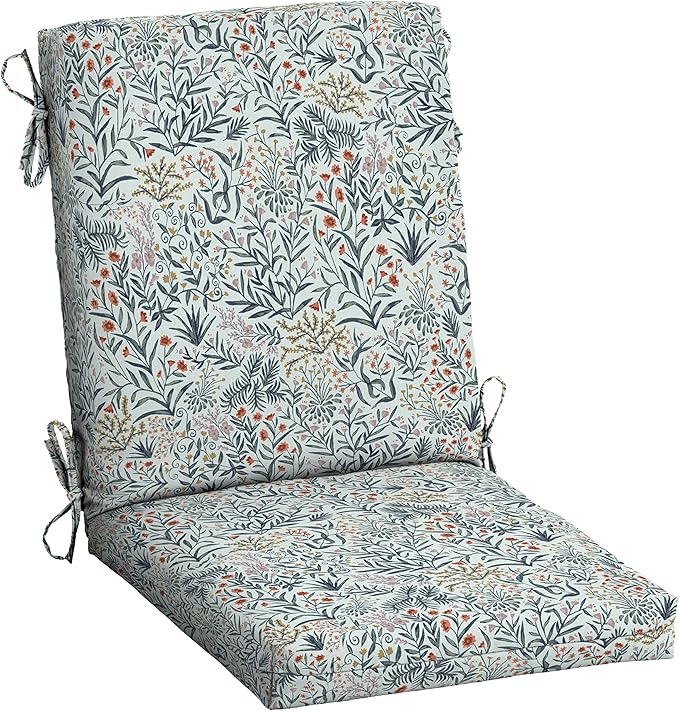 Arden Outdoor Dining Chair Cushion, 20 in x 44 in (Seat: 20x20, Back: 20x24), Weather-Proof, Rain-Proof, Fade Resistant Patio Cushion for Patio, Dining, or Rocking Chairs Pistachio Botanical