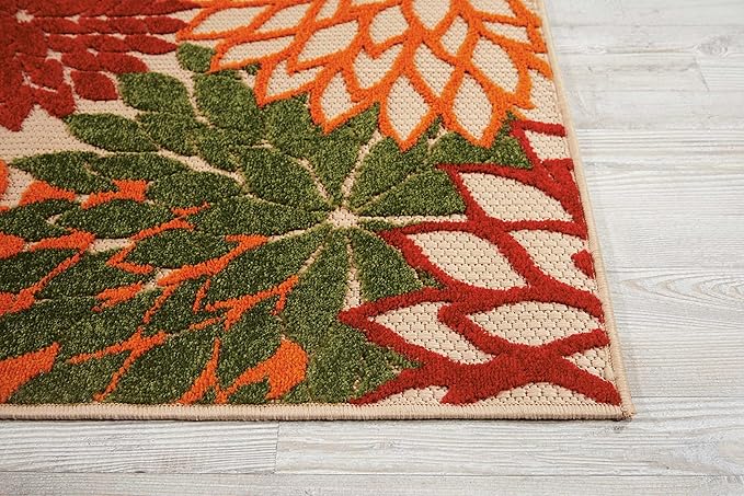 Nourison Home Aloha Indoor/Outdoor Green 2'8" x 4' Area Rug, Tropical, Botanical, Easy Clean, Non Shedding, Bed Room, Living Room, Dining Room, Deck, Backyard, Patio (3x4)