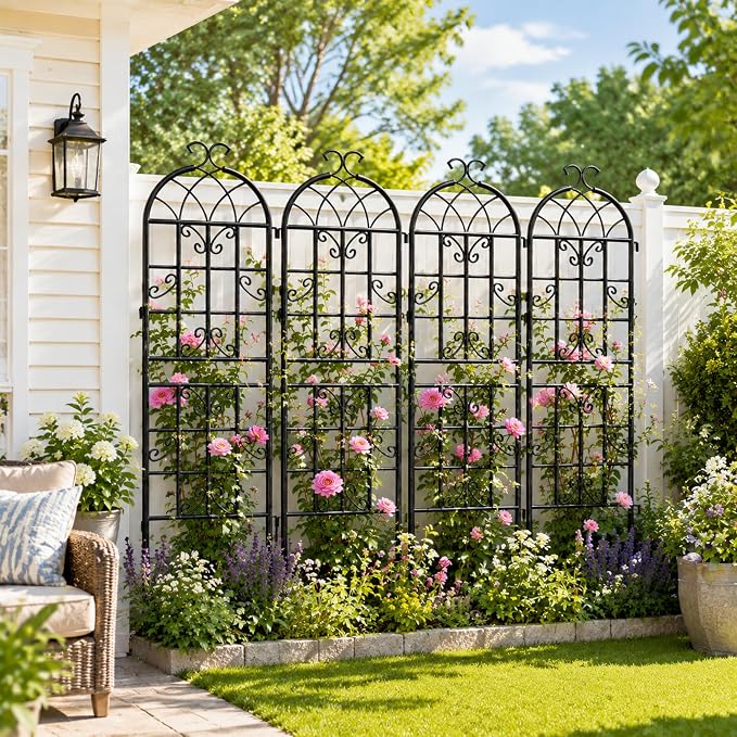 4 Pack Garden Trellis for Climbing Plants Outdoor, 71" H x 20" W Rustproof Iron Plant Support for Rose, Vine, Cucumber, Decorative Scrollwork Clematis Trellis for Yard, Lawn Patio or Wall Decor