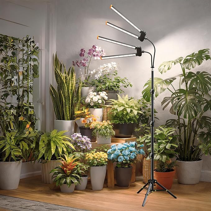 61'' Grow Light Floor Lamp,6000K White Full Spectrum Growing Light for Indoor Tall Large Plants,Half or Full Brightness Dimmable & Auto Timer,Adjustable Height 17-61",