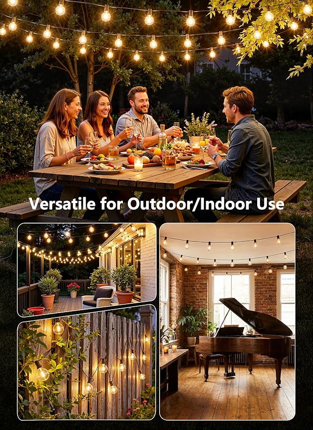 Brightown 37Ft Outdoor String Lights with Remote, 11 G40 Shatterproof LED Bulbs, Waterproof Connectable Hanging Patio Lights for Porch, Backyard, Bistro, Deck, Balcony, Home Decor, 2700K Dimmable