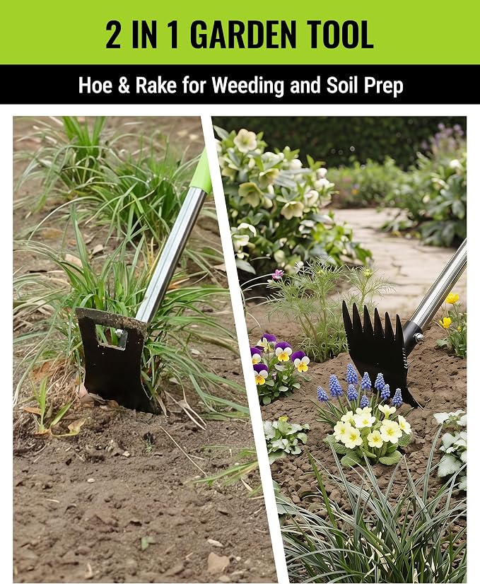 WORKPRO Weed Puller Tool with Long Handle – 2-in-1 Garden Hoe & Weed Rake, 29"-56" Adjustable Manual Weeding Tool, Uprooting Weed Remover Gardening Weeder Tools for Yard, Lawn, Patio and Garden