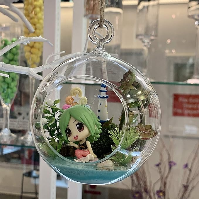 WGV Hanging Terrarium Globe, Width 7", Height 8", DIY Air Succulent Planter, Clear Glass Vase Orb with Flat Bottom, Candle Holder for Windowsill Outdoor Garden Decor, 1 Piece