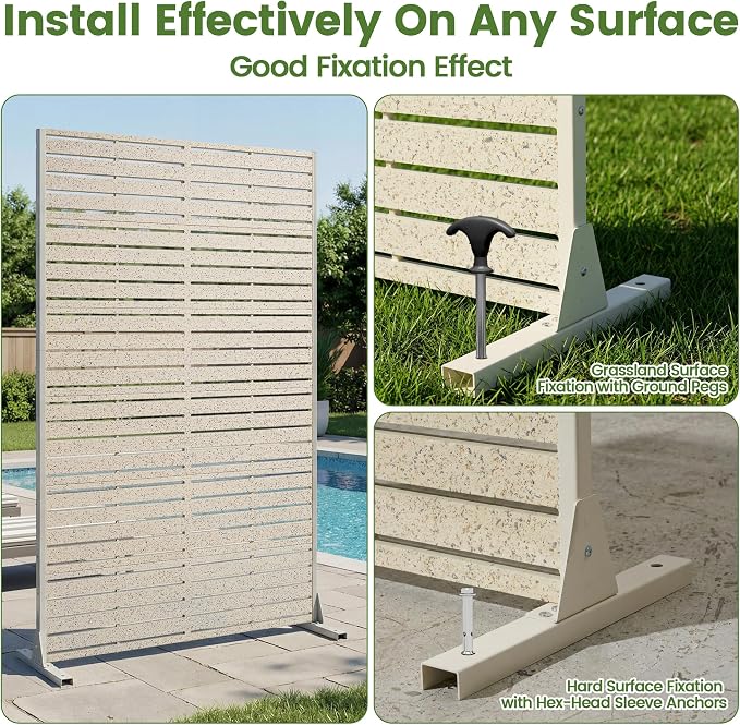 Outdoor Privacy Screen 72" H HDPE Decorative Freestanding Privacy Panel, Sandblasting Louvered Privacy Screens with Stand, Weather-Resistant Panel for Patio, Balcony, Backyard(6 Panels)