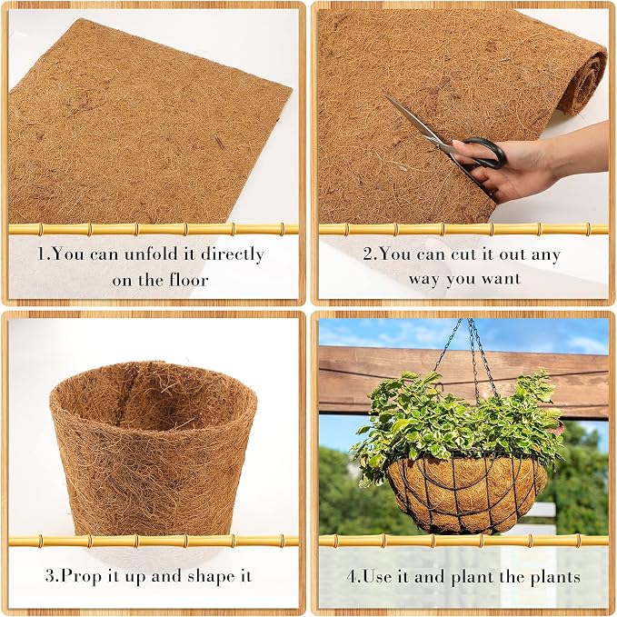 Jetec Coconut Liners for Planters, 12 x 120 Inch Natural Coco Planter Liner Flower Basket, Reptile Carpet, Fiber Mat, Garden Decoration, Animal Pet Reptile Pad