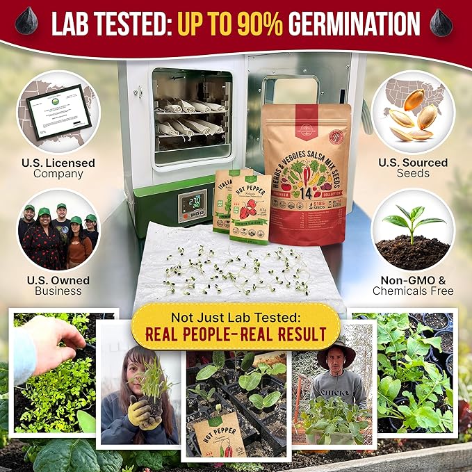 Organo Republic 14 Herbs & Veggies Salsa Mix Seeds Variety Pack - 5,180+ Non GMO Heirloom Herb, Tomato & Chili Pepper Seeds for Planting Outdoor & Indoor Home Gardening: Basil, Cilantro Onion, Peppers