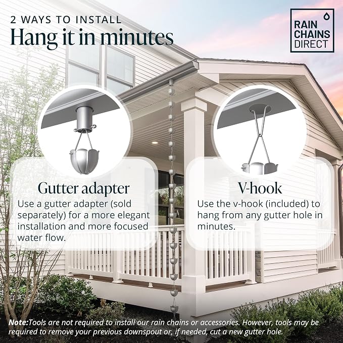 Rain Chains Direct Orchid Rain Chain, 8.5 Feet Length, Aluminum, Gray, Functional and Decorative Replacement for Gutter Downspouts