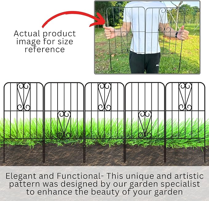 ShopLaLa Decorative Garden Fence Animal Barrier (10 Panels) 12in(L) x 24in(H) Rustproof Metal Wire Flower Bed Edging for Landscape with Swan Up Down Design, Border Panels Fencing Yard Patio Outdoor