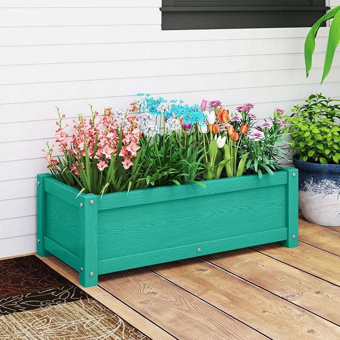 HDPE Raised Planter Box Outdoor, Rot-Resistant and Non-Cracking, Small Raised Beds for Gardening 29.5 * 14.4 * 9.8 in for Yard, Lawn, Rectangle with Drainage Holes, Aruba Blue