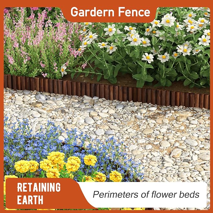GHWIE Wood Garden Edging Border Fence, 7.9" Height Wooden Decorative Landscape Edging for Yard, Patio, Path, Flower Bed Barriers and Landscape Fencing,2PCS