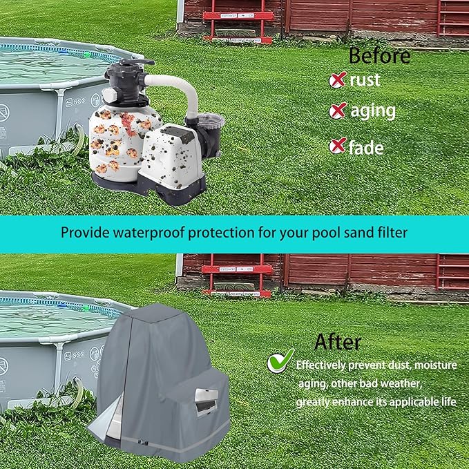 XCZ Sand Filter Pump Cover – Fits Most 12-16 Inch Sand Filters, Heavy-Duty Oxford Fabric, Waterproof & UV-Resistant, All-Season Protection, Cover Only, Gray