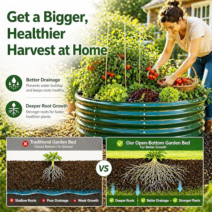 Galvanized Raised Garden Bed for Gardening - 3x3x1ft Round Thickened Metal Planter Box Outdoor for Vegetables, Flowers,Herbs,Above Ground Garden Containers Green