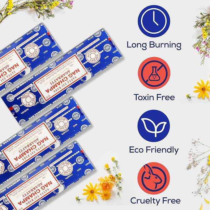 Satya Nag Champa Incense Sticks 100 gmx 4 Pack (400 GMS), Satya Insenses with Raajsee insence Holder Bundle, Nag Champa Natural Incence