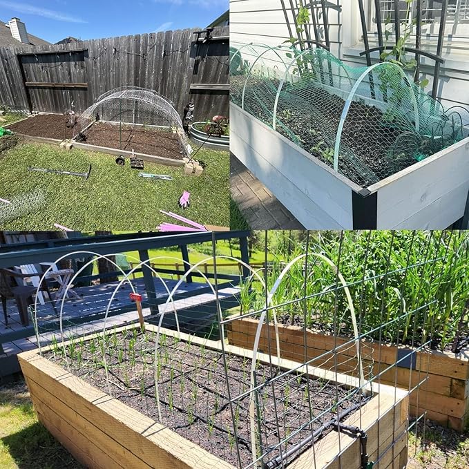 Garden Hoops 60pcs, Sunwuk Greenhouse Hoops for 2.5-5.5ft Wide Raised Bed, 10 Sets of 8.5ft Long Super Bendable Fiberglass Support Hoops Frame, Mini Greenhouse Strip for Row Cover (Pink M Size)