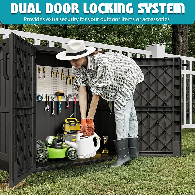Outdoor Horizontal Resin Storage Shed 36 Cu Ft with Lockable Doors, Waterproof Storage Box for Backyards, Portable Outdoor Storage Cabinet Easy to Assemble