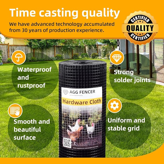 16in x 100ft Black Hardware Cloth 1/2 inch 19Ga PVC Coated Wire Mesh Vinyl Coated Fence, Welded Metal Chicken Wire Fencing Roll, Garden Plant Fencing, for Chicken Coop and Home Improvement