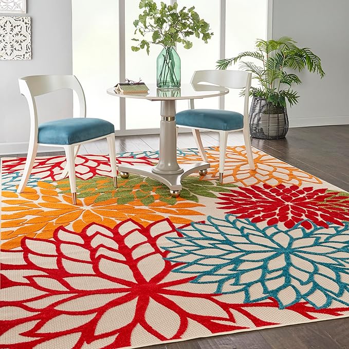 Nourison Home Aloha Indoor/Outdoor Green 6' x 9' Area Rug, Easy Cleaning, Non Shedding, Bed Room, Living Room, Dining Room, Deck, Backyard, Patio (6x9)