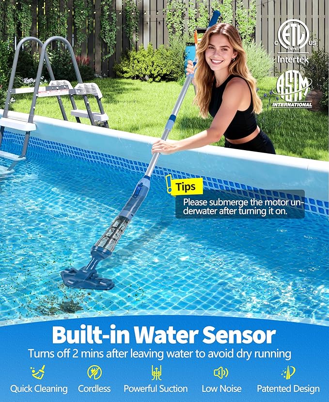 2026 Upgraded Powerful Hot Tub Vacuum Cordless, 15.8 Gals/Min Spa Vacuum for Hot Tub, Handheld Pool Vacuum Cleaner with Water Sensor, Small Pool Vacuum Rechargeable -90 Mins Running Time-Cyan