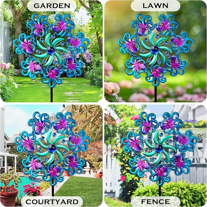 COOZZYHOUR 39" Octopus Wind Spinners for Yard and Garden Stake,Ocean Theme Outdoor Decor - Metal Windmill, Wind Sculpture Decorations for Patio,Lawn