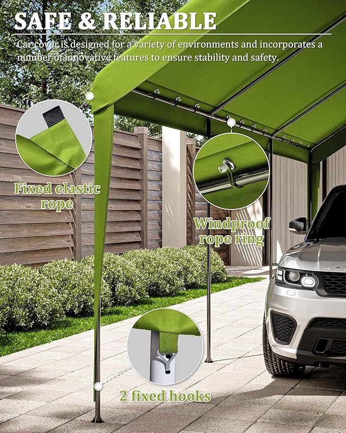 10 X 20 Ft Canopy Replacement Cover Heavy Duty Waterproof UV & Tear Resistant Car Tarp Canopy Tent Garage Top Shelter Oxford Cover with Ball Bungees (Frame is Not Included)