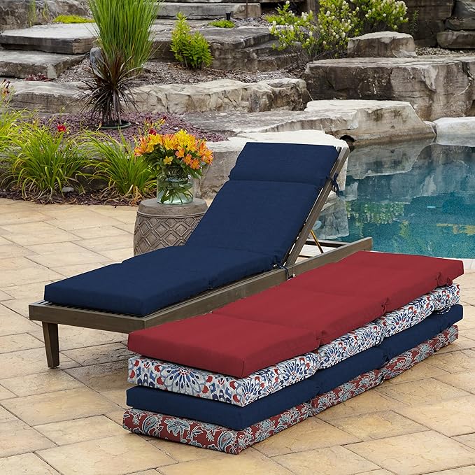 Arden Outdoor Chaise Cushion, 21 in x 72 in, Weather-Proof, Rain-Proof, Fade Resistant Patio Cushion for Chaise Lounger Sapphire Blue Leala