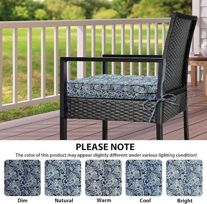 IPYNBAP Outdoor Chair Cushions Set of 4 -Waterproof Outdoor Seat Cushions for Patio Furniture, Patio Chair Cushion with Handle and Ties, Out Door Chair Pads,19x19x3-Square, Green Paisley