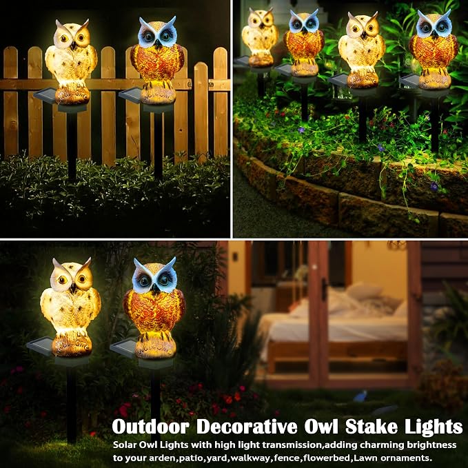 SmilingTown Solar Owl Garden Lights - Outdoor Owl Decorative Stake Light Waterproof for Yard Patio Pathway Lawn Ornaments Garden Decorations Gifts (2 Packs)