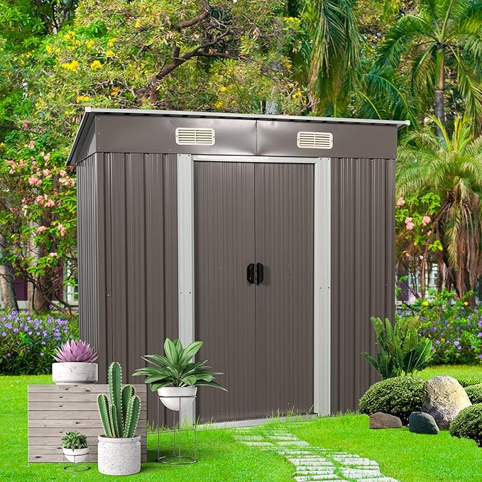 KEIKI 6x4 FT Outdoor Metal Storage Shed with Sloped Roof,Vents and Lockable Door for Garden Yard Lawn