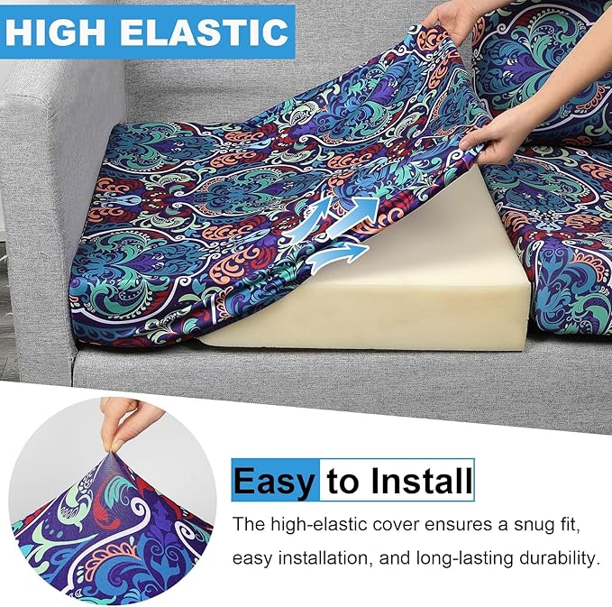 pickyNproud 8Pcs Patio Cushion Covers Stretch Outdoor Couch Cushions Slipcovers Replacement Washable Furniture Protector with Elastic Bottom Sofa Chair Seat Cover, Peacock Blue
