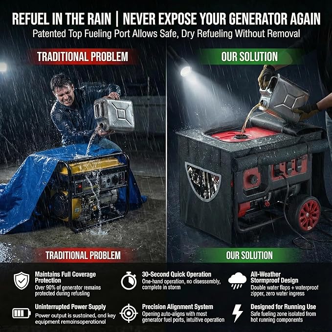Generator Covers While Running,100% Waterproof Generator Cover,All Weather Use, 32"x24" X24 ", Super Heavy Duty 600D Waterproof Polyester Tarp 100% Waterproof, Tear Resistant, Black.