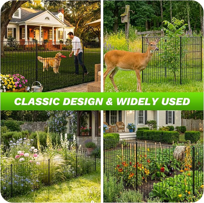Toolterritary 5 Panels No Dig Decorative Garden Fence, 48in(H) x 12.5ft(L), Dog Fence Outdoor for Yard - Rustproof Metal Animal Barrier Fencing for Patio, Flower Bed, Ideal for Dogs, Rabbits