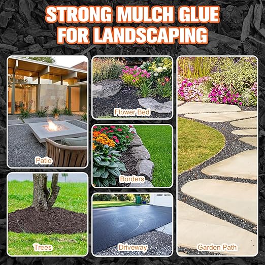 Mulch Glue, Rock Glue for Landscaping, Pea Gravel Binder 2 Gallon Max Cover, Strong Mulch Anchor, Rock Lock Landscape Adhesive for Slopes, Flower Beds, Driveway Edges, Fast Dry & Safe for Plants Pets