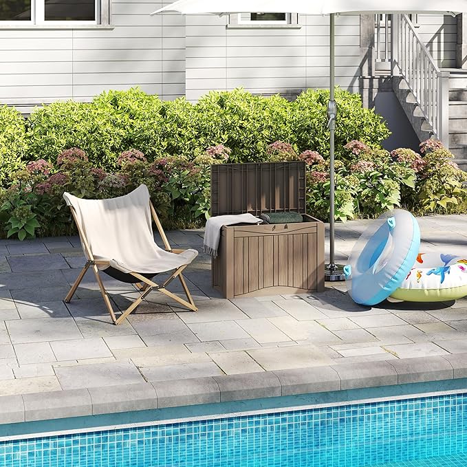 Outdoor Storage Deck Box Waterproof,45 Gallon Lockable Patio Package Delivery Bin as Seat, Resin Storage Container Bench for Furniture Cushions, Pool Accessories, Garden Tools, Grey