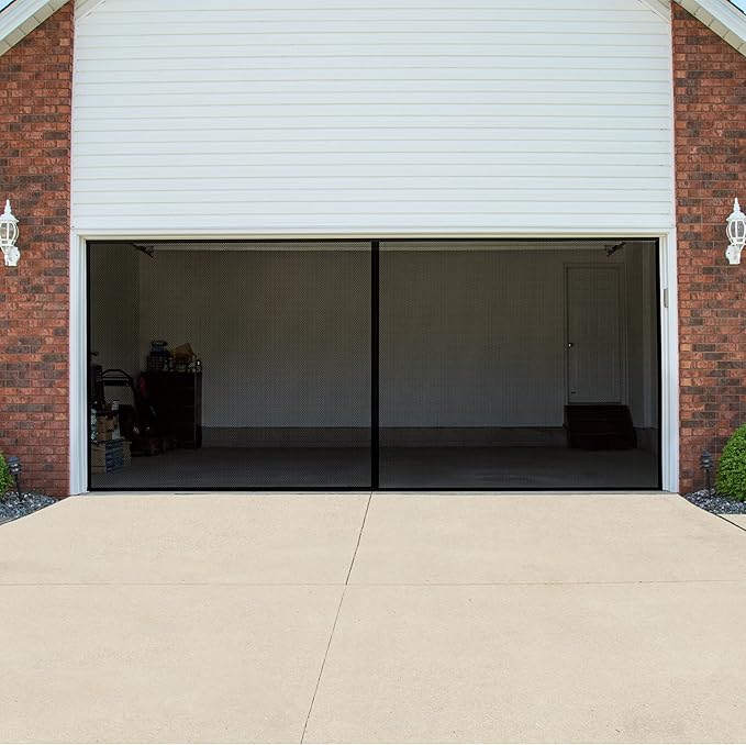 Magnetic Garage Door Screen for Two Car Garage- Heavy Duty Weighted Garage Enclosure Curtain for Mosquito, Insect and Sun Protection by Pure Garden