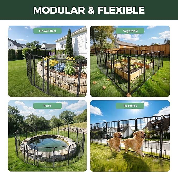 FXW Garden Fence Outdoor for the Yard – 40in(H) x 72.9ft(L) Heavy Duty Metal Animal Barrier for Dog, No Dig Decorative Dog Fence, 32 Panels, Black