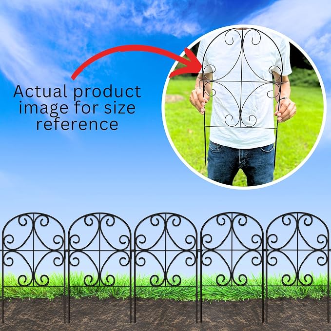 ShopLaLa Decorative Garden Fence Animal Barrier (20 Panels) 12in(L) x 24in(H) Rustproof Metal Wire Butterfly Arch Flower Bed Edging for Landscape Border, Patio Gates Yard Decor Black Fences for Dogs