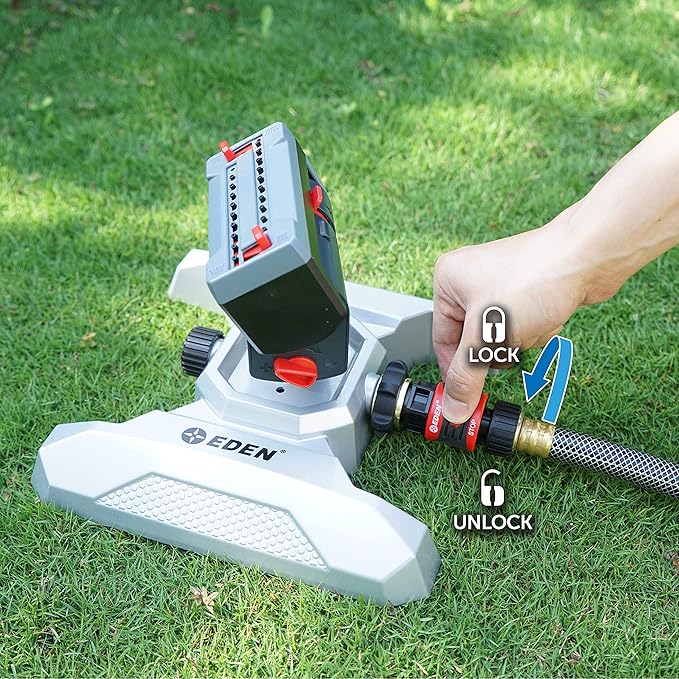 Eden Adjustable Mini Oscillating & Mobile Rotary Garden Sprinklers Bundle with Quick Connect