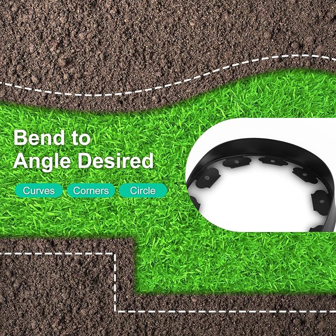 2 Inch x 100FT Garden Edging Kit with 90 Spikes for Landscaping, Plastic Lawn Edging Border for Flower Beds, Tree Rings, Pathways, Black