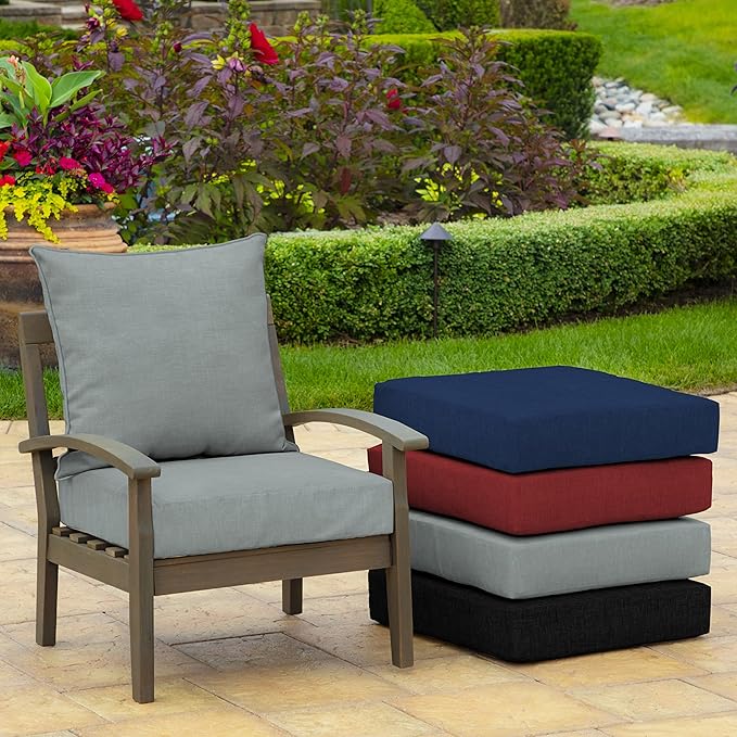 Arden Outdoor Deep Seat Cushion Set (2-Pack), 24 in x 24 in, Weather-Proof, Rain-Proof, Fade Resistant Patio Cushion for Chair, Sofa, and Couch Stone Grey Leala