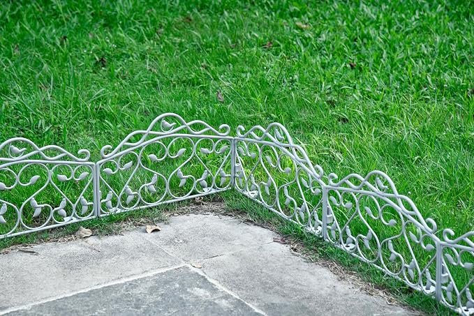 Evelyne Decorative Garden Border Plastic Edging – PP Plastic, Short Metal-Free Faux Wrought Iron Leaf & Bird Design, 16pcs Yard Landscaping Fence Liner Lawn Edge Barrier, 20ft Kit of Decorative Panels