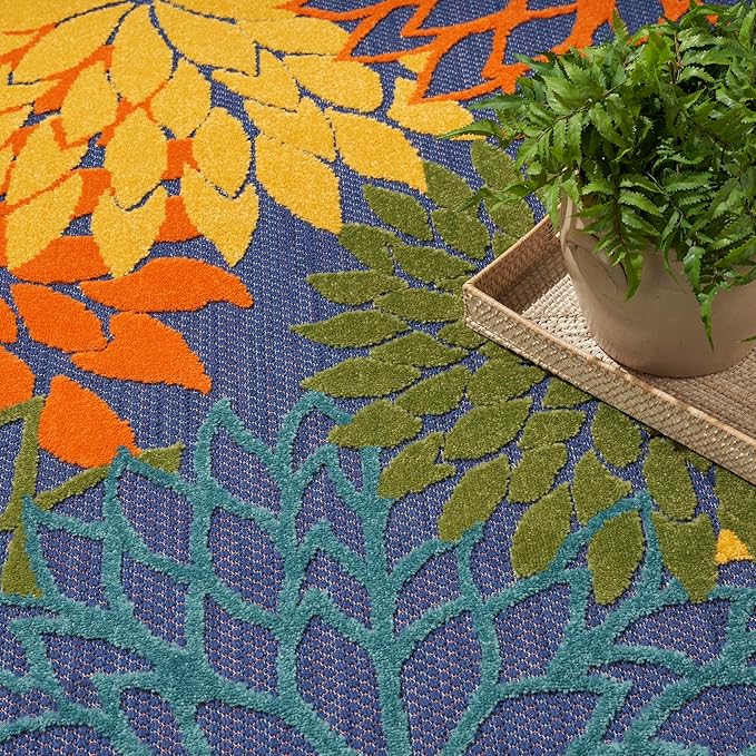 Nourison Home Aloha Indoor-Outdoor Navy Multicolor 6' x 9' Area Rug, Easy-Cleaning, Non Shedding, Bed Room, Living Room, Dining Room, Backyard, Deck, Patio (6x9)